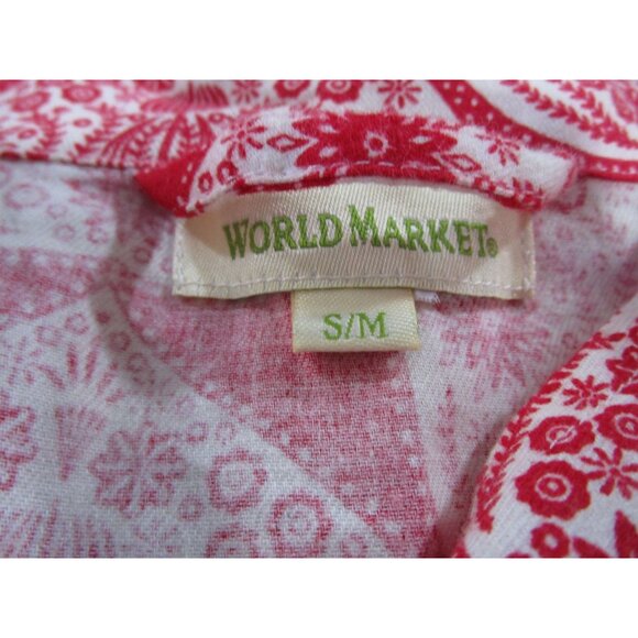 World Market Red White Floral Flannel S/M Button Up Nightshirt EUC Front Pocket - Picture 6 of 16